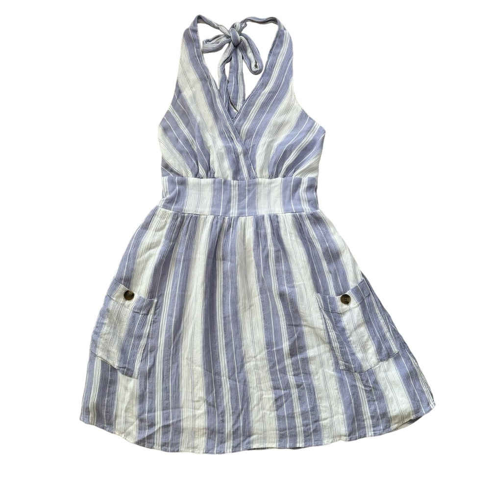 American Eagle Striped Halter Dress Women’s Size Small Smocked Pockets Midi Boho